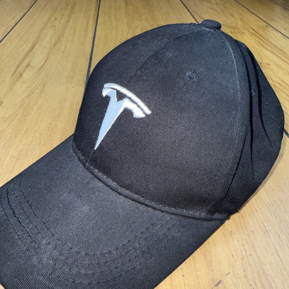 Black Tesla Baseball Cap Embroidered T Logo Adjustable Strap - Picture 2 of 8